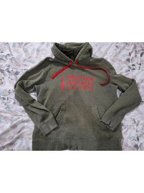 Men's Marmot Mountain Olive Green Sunset Hoodie Pullover sz M Outdoors